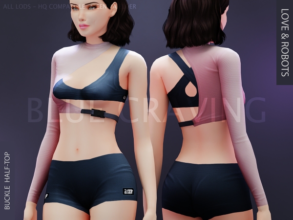 Maxis Match Blue Craving Buckle Half Top - The Sims 4 Custom Content