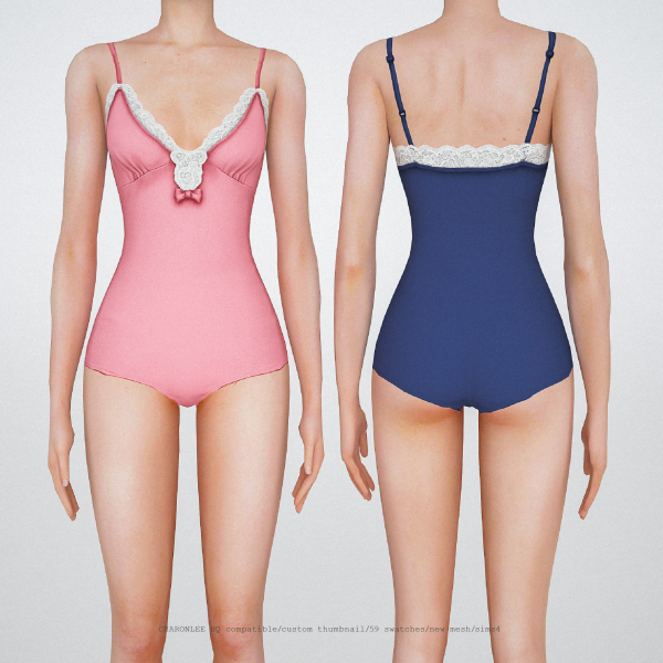 Alpha Ruched Lace Trimmed Bodysuit by simsfinds - The Sims 4 Custom Content