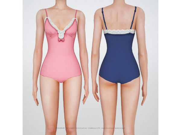 Alpha Ruched Lace Trimmed Bodysuit by charonlee - The Sims 4 Custom Content
