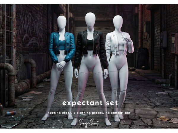 Alpha EXPECTANT SET Faux Leather Jacket - The Sims 4 Custom Content