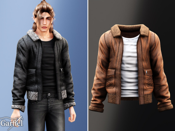 Alpha Adult Shearling collar jacket with rugged layered styling by Garfiel - The Sims 4 Custom Content