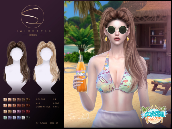 Alpha S CLUB Double Ponytail HAIR Coastal Escape Club by S - The Sims 4 Custom Content