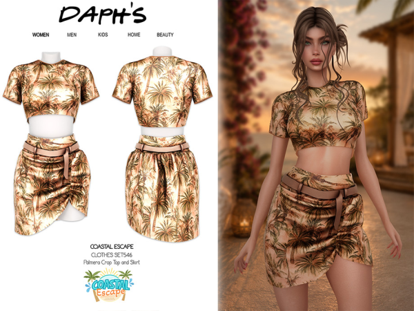Alpha Daph's Coastal Escape Palmera Crop Top and Skirt - The Sims 4 Custom Content