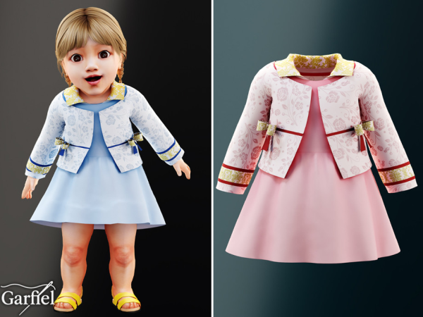 Alpha Infant Dress and patterned jacket set with side ties by Garfiel - The Sims 4 Custom Content
