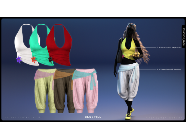 Alpha HalterTop and DrapedPants by xbluepillx - The Sims 4 Custom Content