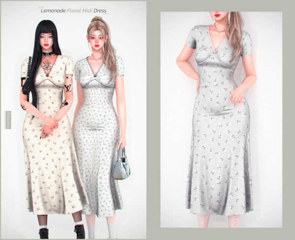 Alpha Lemonade Floral Midi Dress by simsfinds - The Sims 4 Custom Content