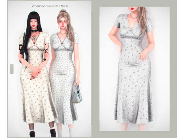 Alpha Lemonade Floral Midi Dress by plbsims - The Sims 4 Custom Content