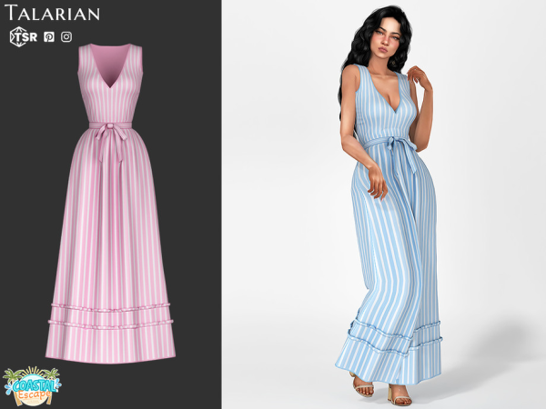 Alpha Georgina Striped Belted Maxi Dress by talarian - The Sims 4 Custom Content