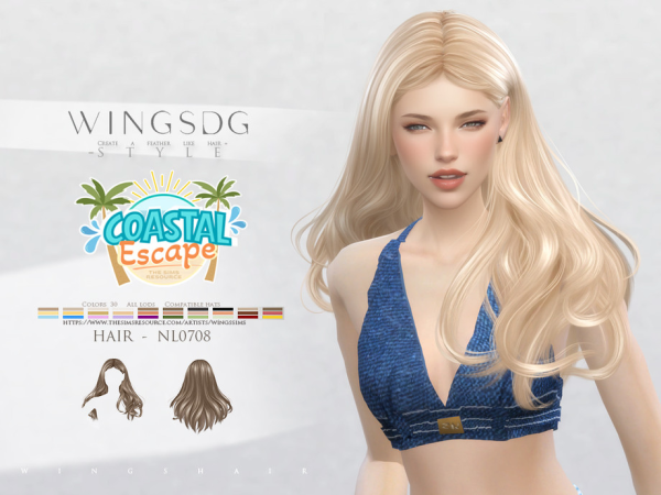 Alpha WINGS HAIR Slightly wavy long hair by wingssims - The Sims 4 Custom Content