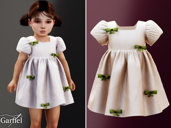 Alpha Toddler Puff sleeve dress with scattered ribbon bow accents by Garfiel - The Sims 4 Custom Content