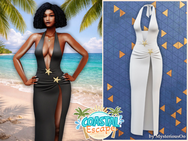 Alpha Coastal Escape Starfish slit halter cover up dress by MysteriousOo - The Sims 4 Custom Content