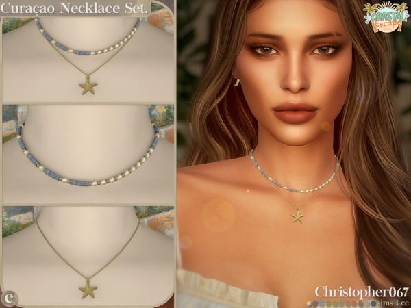 Mix Curacao Necklace Set Beaded Chain Starfish Pendant Layered Necklaces Christopher067 - The Sims 4 Custom Content