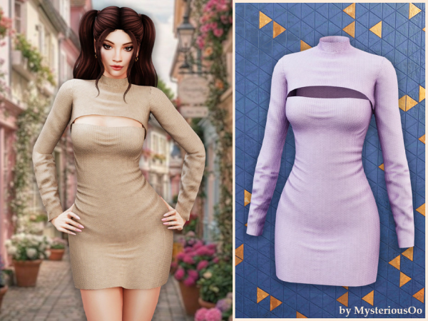 Sims 4 Cutout mock neck mini dress by MysteriousOo