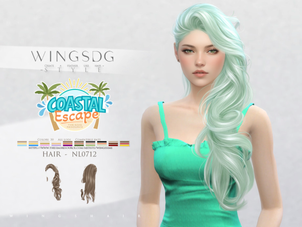 Alpha WINGS HAIR Long wavy hair by wingssims - The Sims 4 Custom Content
