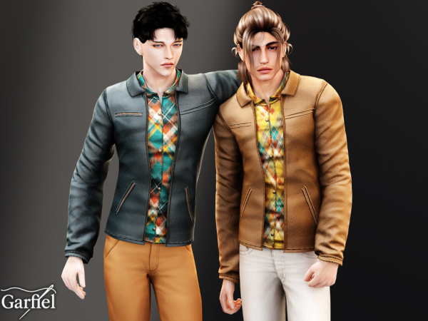 Alpha Adult Casual jacket top with argyle shirt layering by Garfiel - The Sims 4 Custom Content