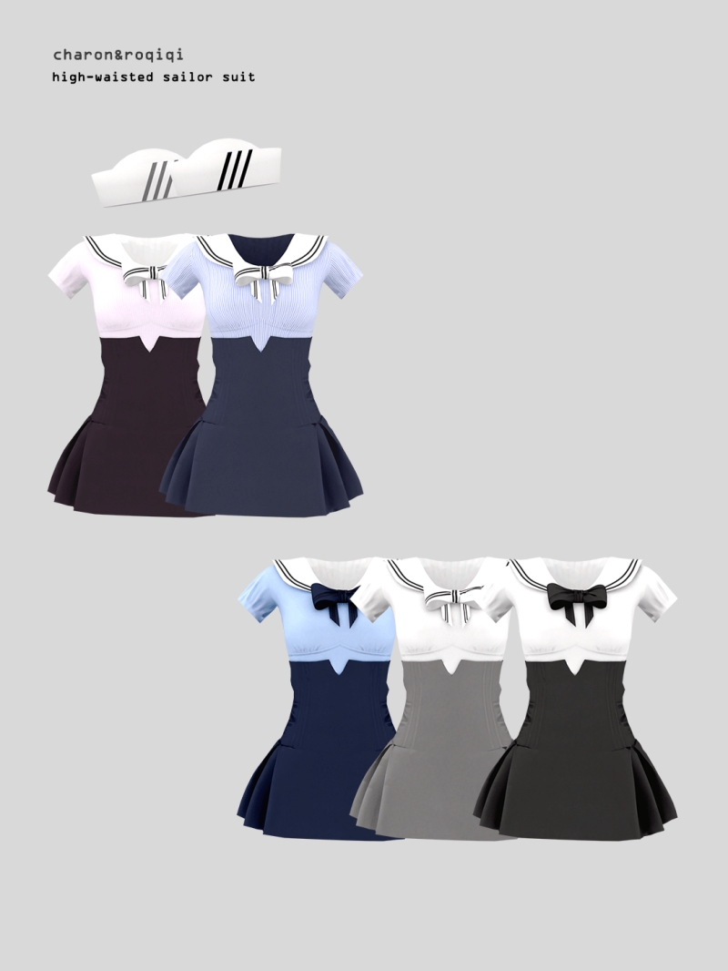 Mix [charonroqiqi]high waisted sailor suit by roqiqi - The Sims 4 Custom Content