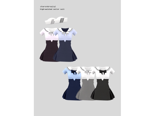 Mix [charonroqiqi]high waisted sailor suit - The Sims 4 Custom Content