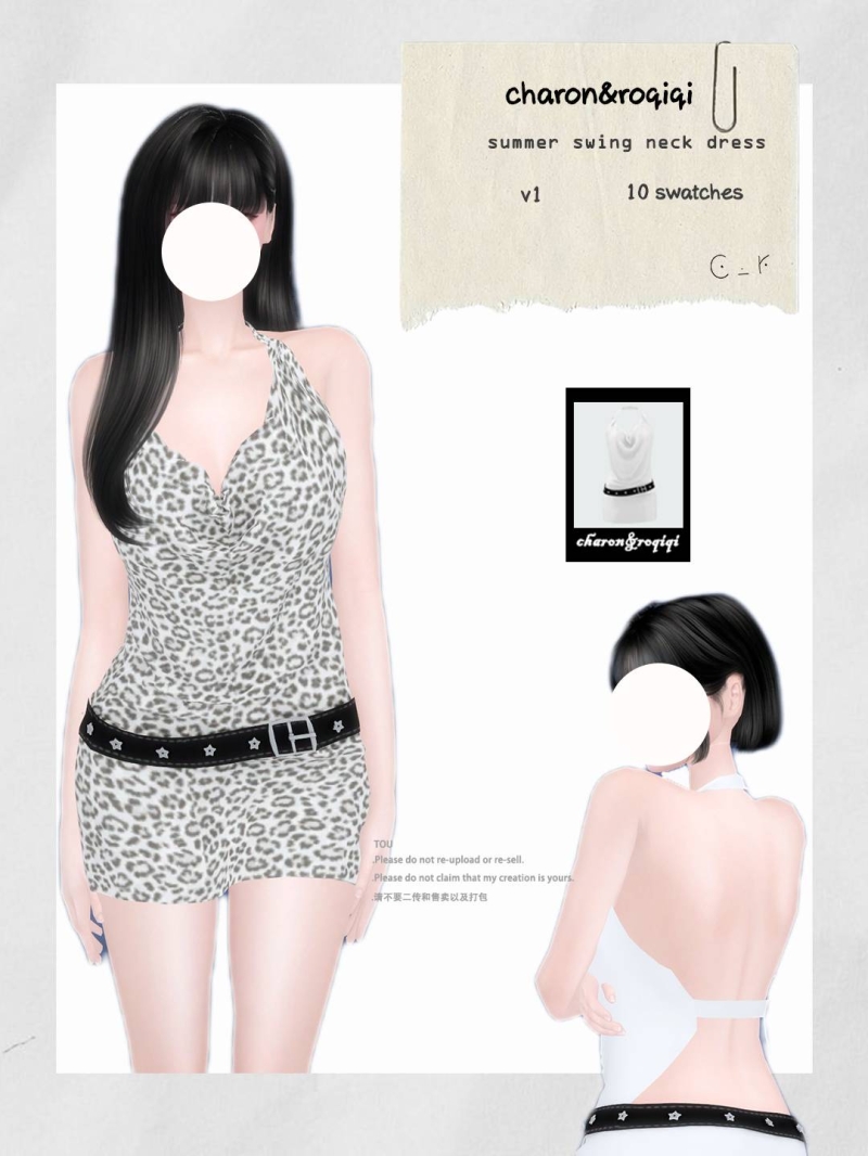 Mix [charonroqiqi]summer swing neck dress v1 by roqiqi - The Sims 4 Custom Content