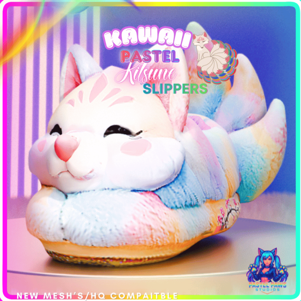 Alpha Pastel Rainbow Kitsune Slippers by simsfinds - The Sims 4 Custom Content