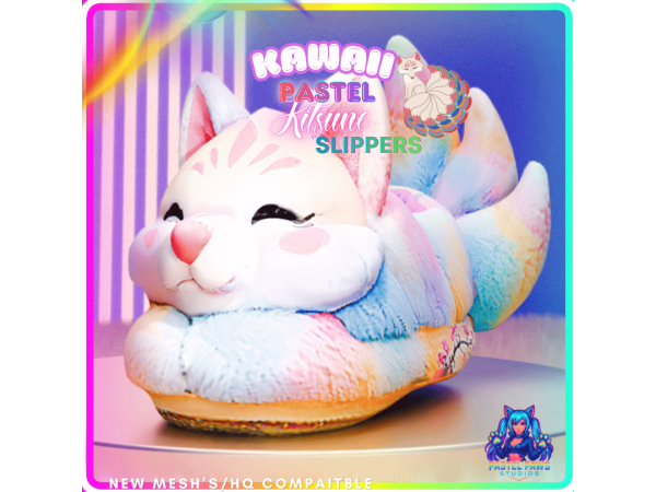 Alpha Pastel Rainbow Kitsune Slippers by PastelPaws - The Sims 4 Custom Content