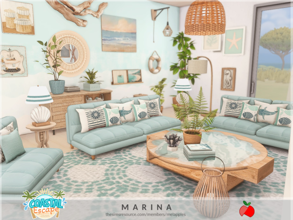 Mix Coastal Escape Marina living room by melanieapples - The Sims 4 Custom Content