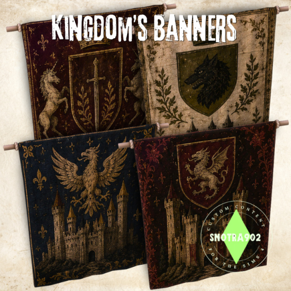 Alpha Kingdom's Banners by simsfinds - The Sims 4 Custom Content