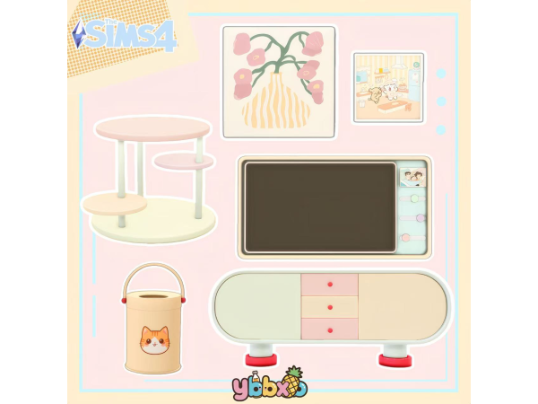 Maxis Match Dopamine Living Room Accessory Pack by simsybbxb - The Sims 4 Custom Content