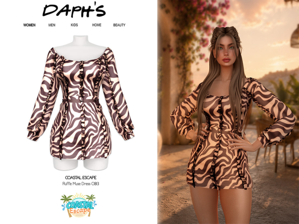 Alpha Daph's Coastal Escape Ruffle Muse Dress - The Sims 4 Custom Content
