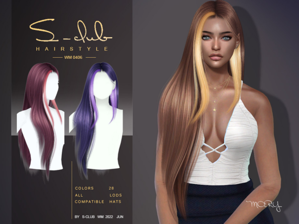 Alpha Long High shine hairstyle (Mary) Club by S - The Sims 4 Custom Content
