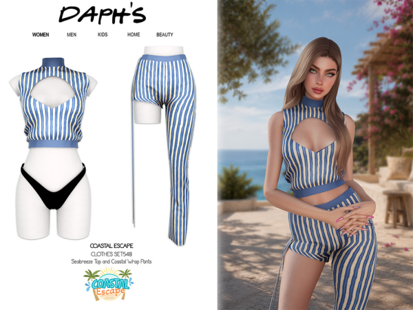 Alpha Daph's Coastal Escape Seabreeze Top and Coastal Wrap Pants - The Sims 4 Custom Content