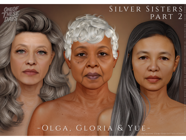 Alpha Silver Sisters PART2 PACK OF 3 SKINS SKINSOVERLAYS facemasks lipsticks tray files - The Sims 4 Custom Content