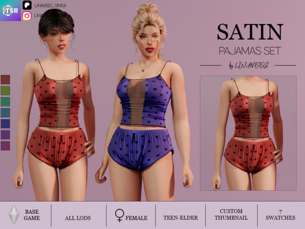 Alpha SATIN PAJAMAS SET by linavees - The Sims 4 Custom Content