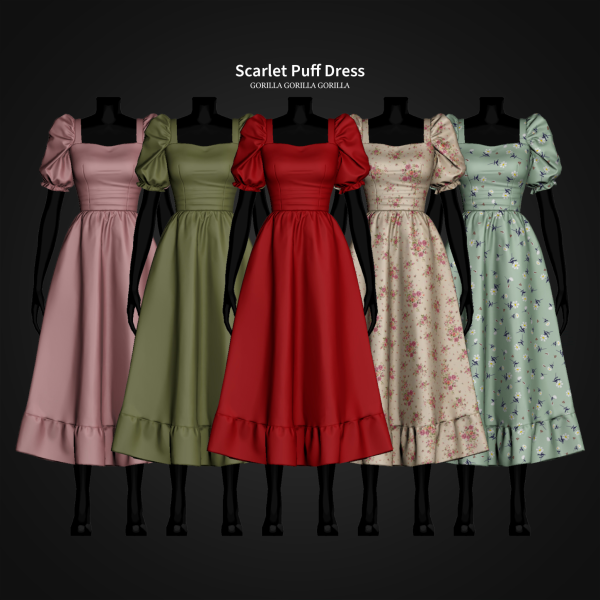 Alpha Scarlet Puff Dress by simsfinds - The Sims 4 Custom Content