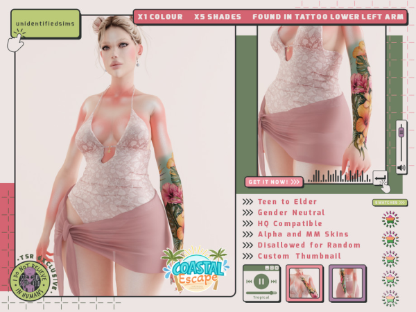 Mix Coastal Escape Tropical Tattoo - The Sims 4 Custom Content