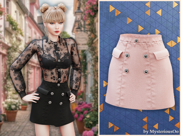 Alpha Pearl button mini skirt by MysteriousOo - The Sims 4 Custom Content