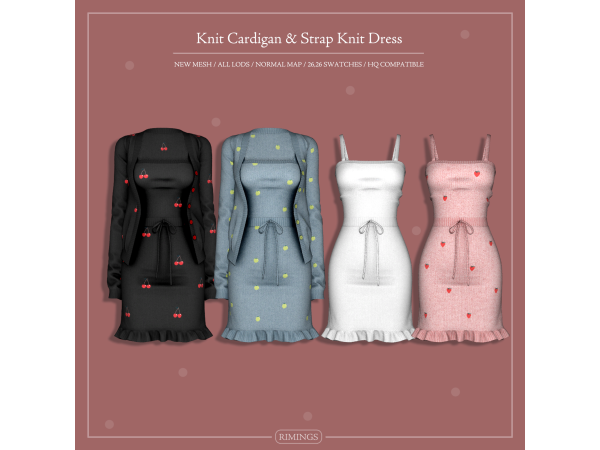 Alpha [RIMINGS] Knit Cardigan Strap Knit Dress - The Sims 4 Custom Content
