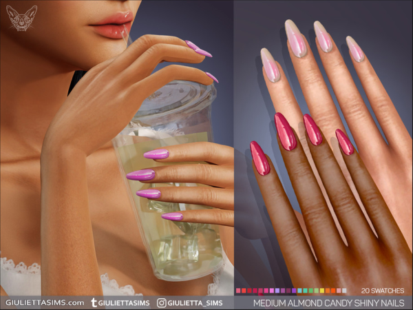 Alpha Candy Shiny Nails in medium almond and stiletto shapes by feyona - The Sims 4 Custom Content