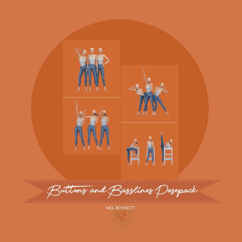 Mix Buttons and Basslines Posepack by melbennett - The Sims 4 Custom Content
