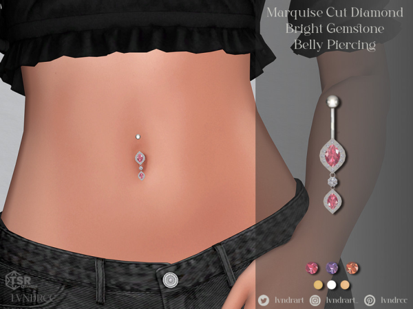 Alpha Marquise Cut Diamond Bright Gemstone Belly Piercing - The Sims 4 Custom Content