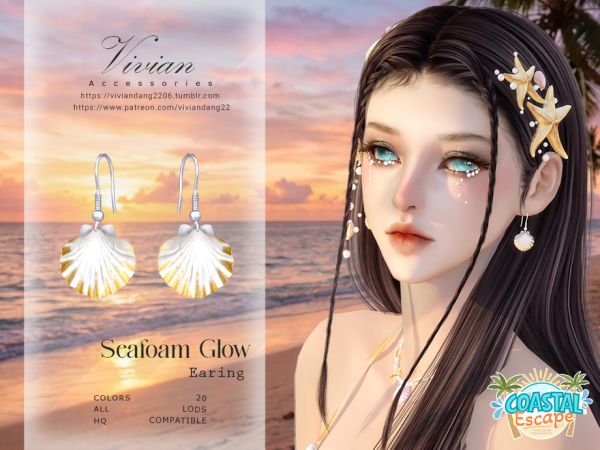 Alpha Seafoam Glow Earing by VivianDang - The Sims 4 Custom Content