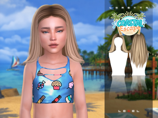 Alpha LEXEL Loretta long parted pulled back child hairstyle by LEXEL_s - The Sims 4 Custom Content