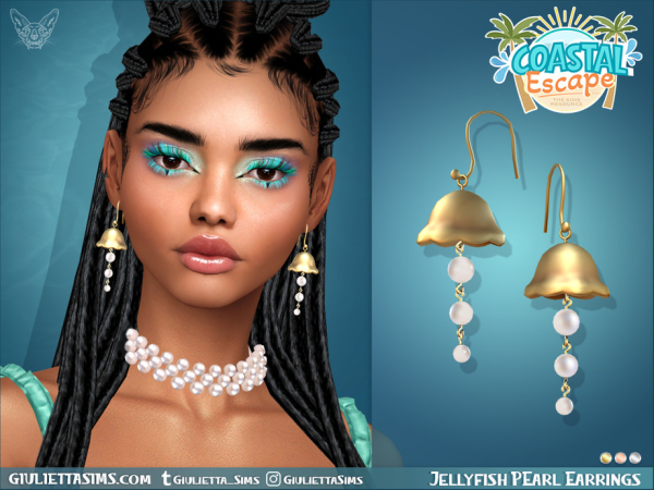 Alpha coastal Escape Jellyfish Pearl Earrings by feyona - The Sims 4 Custom Content