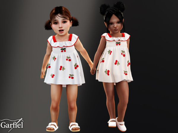 Alpha Toddler Sweet cherry sundress with ruffle neckline detail by Garfiel - The Sims 4 Custom Content