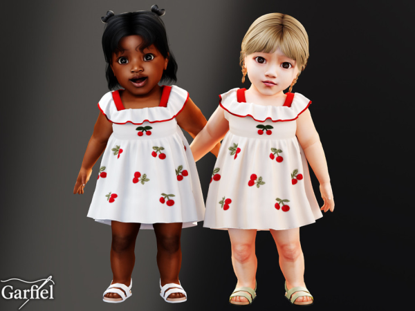 Alpha Infant Playful cherry dress with scalloped ruffle collar by Garfiel - The Sims 4 Custom Content