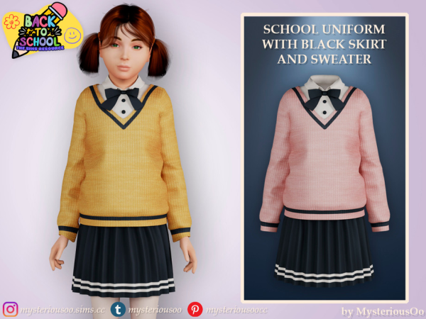 Alpha Back to school School uniform with black skirt and sweater by MysteriousOo - The Sims 4 Custom Content
