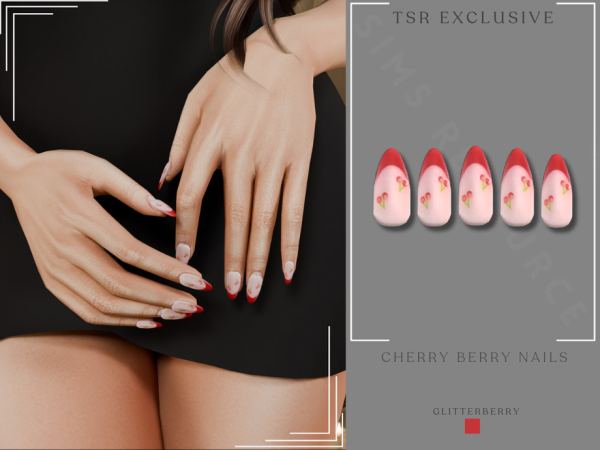 Alpha Cherry Berry Nails by Glitterberryfly - The Sims 4 Custom Content
