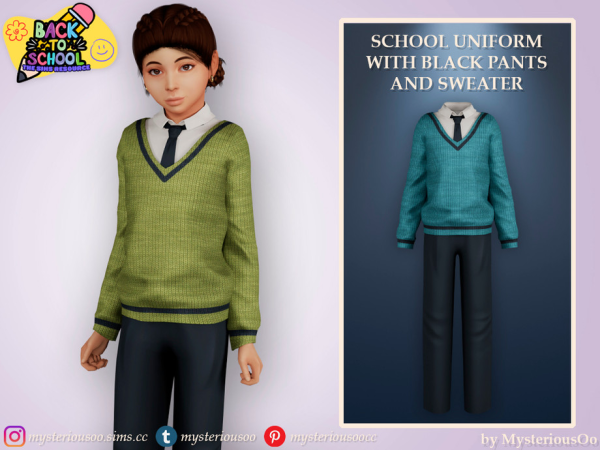 Alpha Back to school School uniform with black pants and sweater by MysteriousOo - The Sims 4 Custom Content