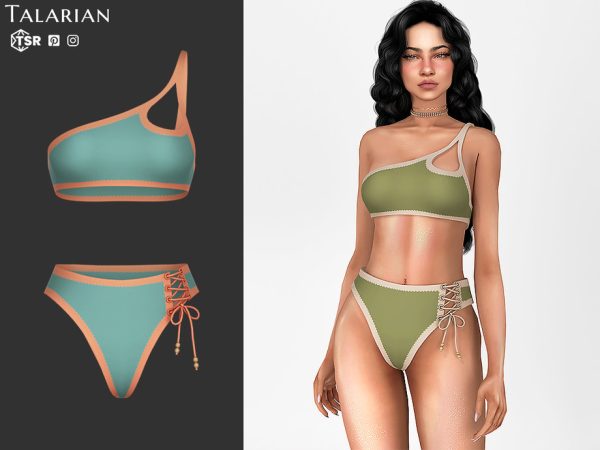 Alpha Aliza Asymmetrical Lace Up Bikini by talarian - The Sims 4 Custom Content