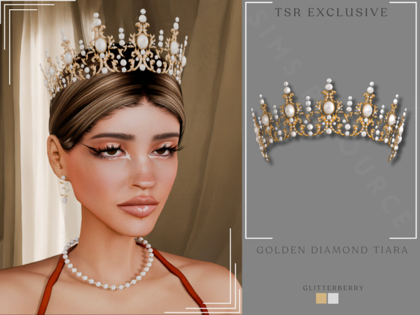 Alpha Golden Diamond Tiara by Glitterberryfly - The Sims 4 Custom Content