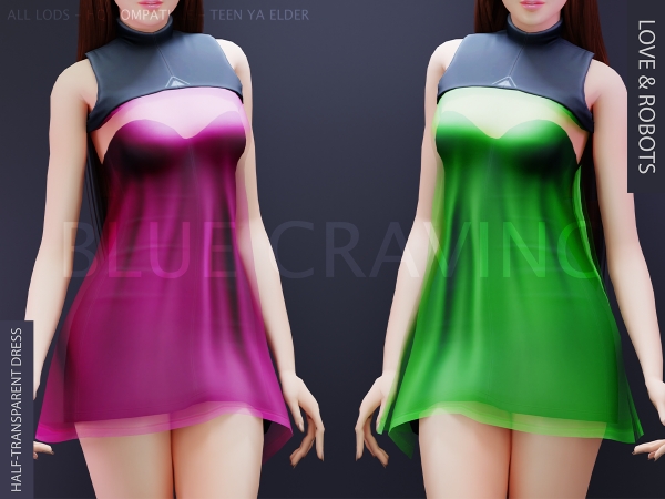 Alpha Blue Craving Half Transparent Dress - The Sims 4 Custom Content